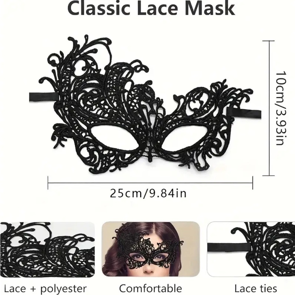 Black Lace Mask Set ~ 4 Pieces - Picture 3 of 3